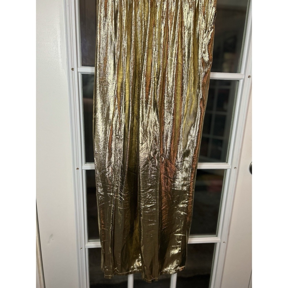 Vintage 80s UMI Collections Anne Crimmins Wide Leg Gold Lame Pants Size 8 - Picture 8 of 13